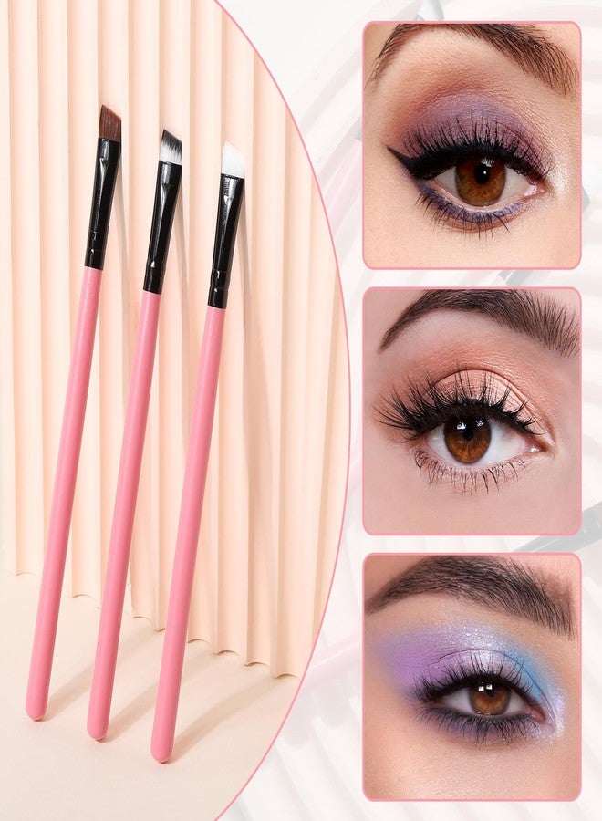 Urtlia Angled Fine Eyeliner Brush， Professional Precision Thin Point Liner Makeup Brushes Set Eye Makeup Tool-Pink(6Pcs) - Image 3