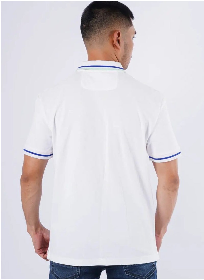 JACK & JONES - Men's Double Tone Soft Feel Short Sleeves Polo in White - Image 1