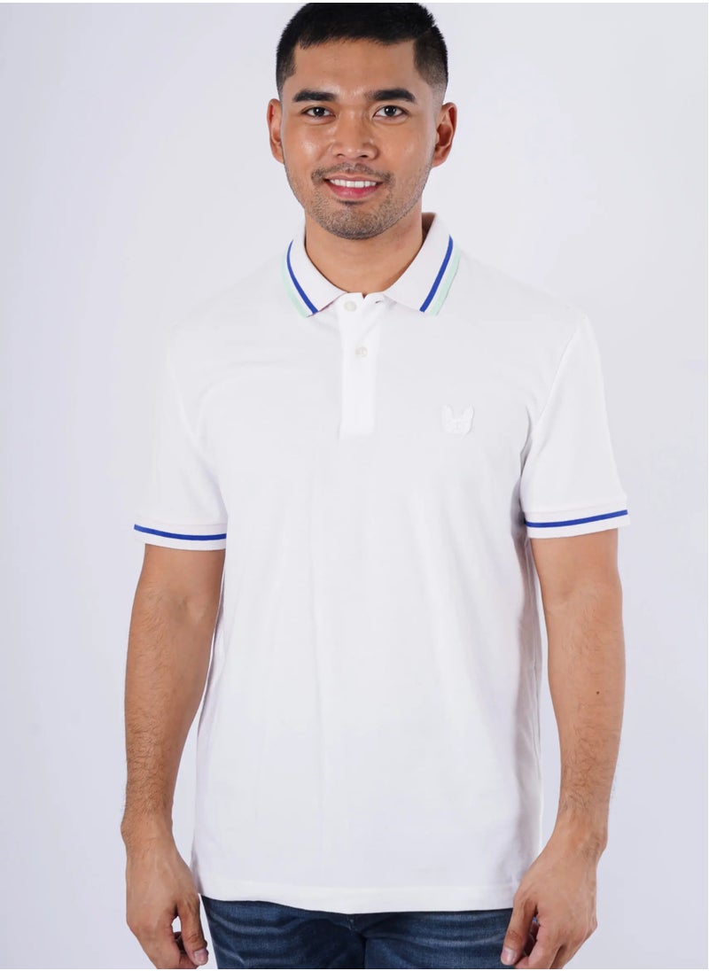 JACK & JONES - Men's Double Tone Soft Feel Short Sleeves Polo in White - Image 1