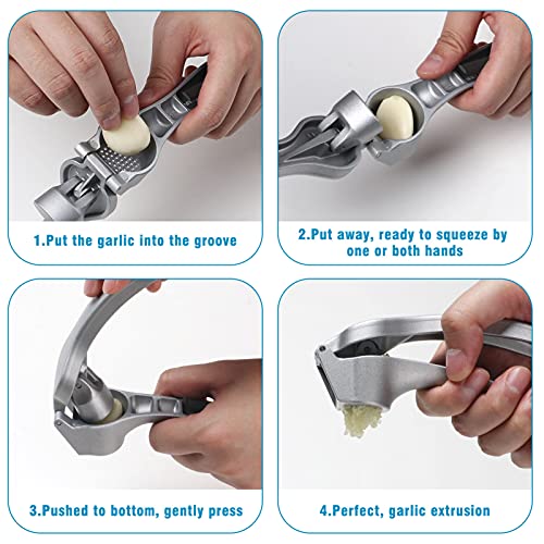 ReneeChef Garlic Press, Garlic Mincer Easy-squeeze Ergonomic Handle, Rust Proof, No Need To Peel, Professional Ginger Press & Garlic Crusher with Handy Cleaning Brush- Dishwasher Safe - Image 3