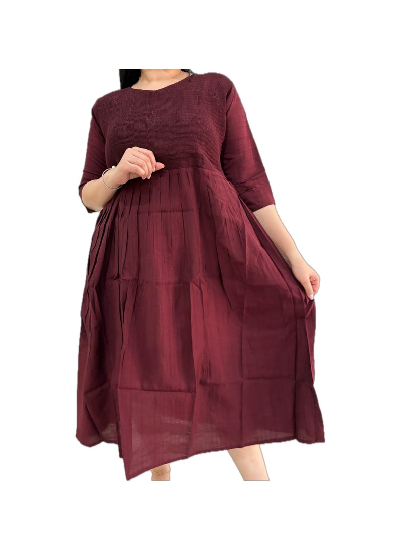 Zebees Smocked Cotton Maternity Dress, Comfortable & Stylish  - Image 1