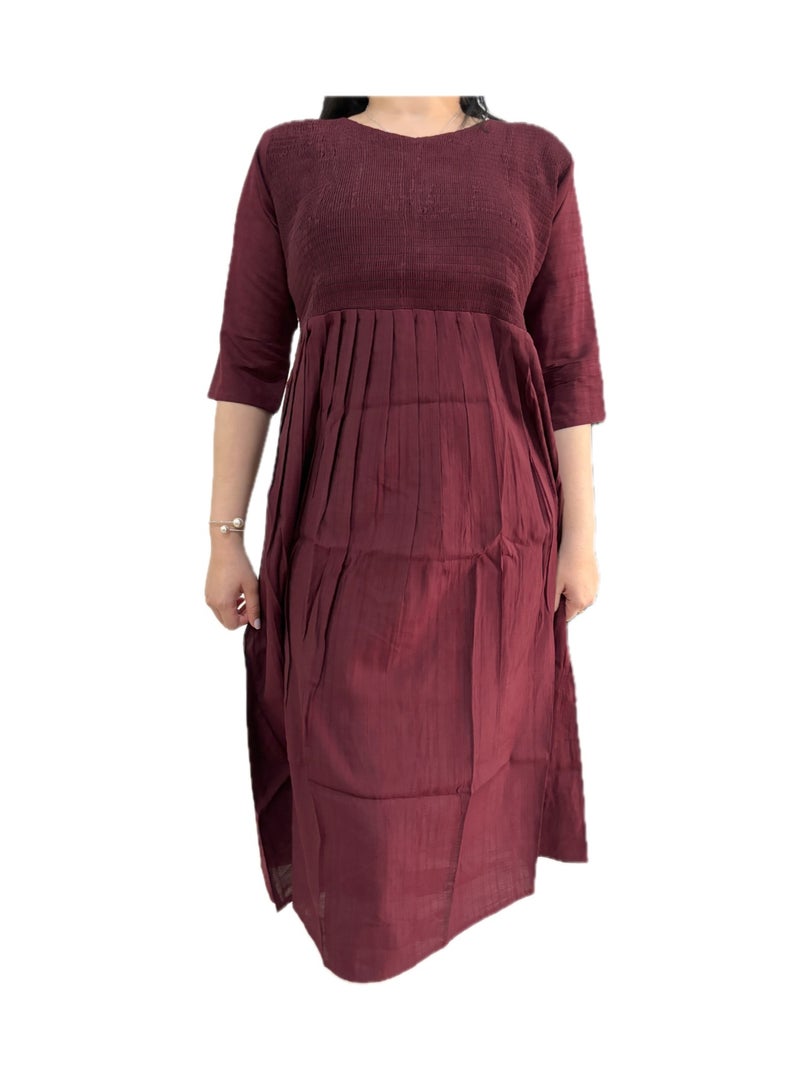 Zebees Smocked Cotton Maternity Dress, Comfortable & Stylish  - Image 2