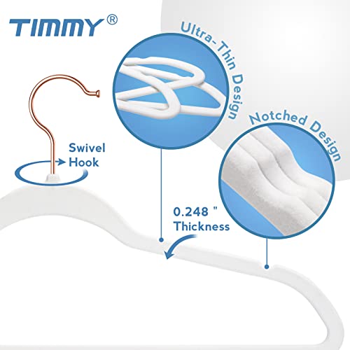 TIMMY Hangers NonSlip Velvet Hangers Suit Hangers 50Pack Ultra Thin Space Saving Coat Hanger and Heavy Duty Clothes Hangers Hold Upto 10 LbWhite Velvet Hangers - Image 3
