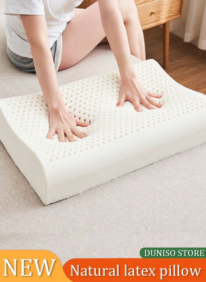 إسكدنيا وسادة أطفال من اللاتكس الطبيعي، وسادة لاتكس ناعمة مع غلاف وسادة مريح، وسادة عنق لاتكس عديمة الرائحة مصممة للمستخدمين الذين ينامون على الجانب والظهر والمعدة - Image 1