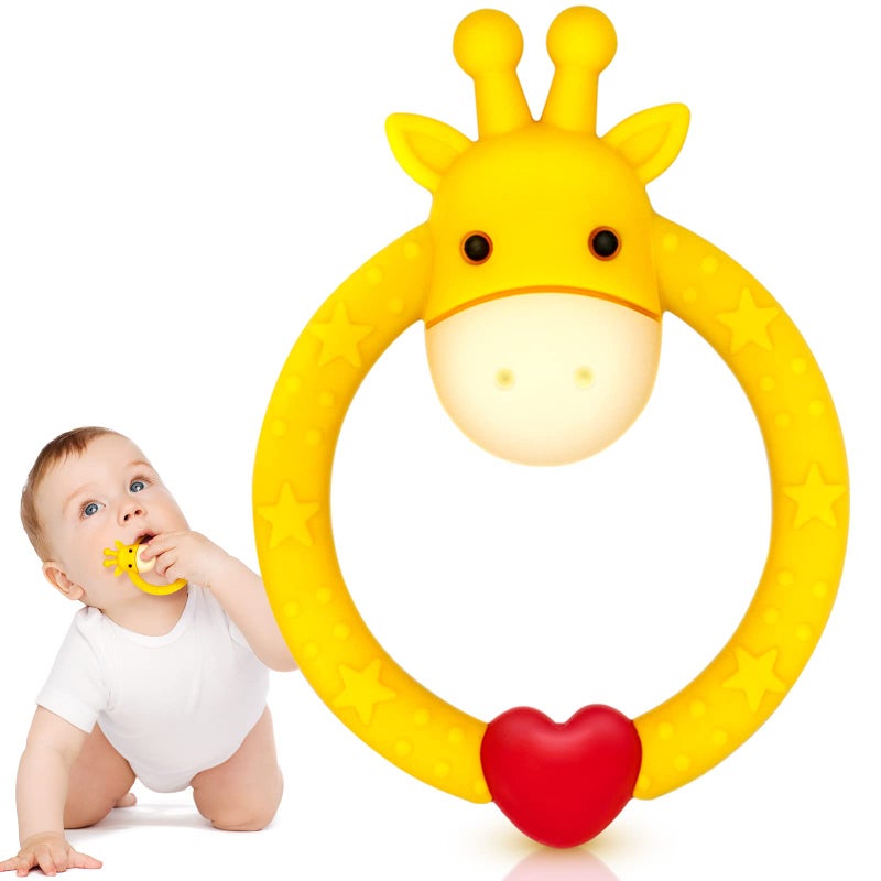 SHARE&CARE BPA Free Silicone Giraffe Baby Teether Toy with Storage Case, for 3 Months Above Infant Sore Gums Pain Relief and Baby Shower, Baby Teething Toys (Yellow) - Image 3