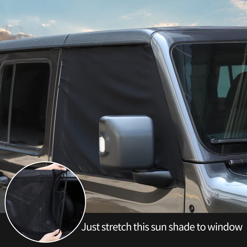 Hoolcar Front Window Sun Shade Breathable Mesh Side Window Screens Cover for Camping/Pets, UV Protection Sunshade for 1997-2022 Jeep Wrangler TJ JK JL & Gladiator JT, Black, 2PCs - Image 5