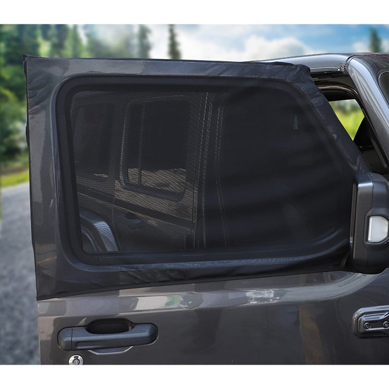 Hoolcar Front Window Sun Shade Breathable Mesh Side Window Screens Cover for Camping/Pets, UV Protection Sunshade for 1997-2022 Jeep Wrangler TJ JK JL & Gladiator JT, Black, 2PCs - Image 4