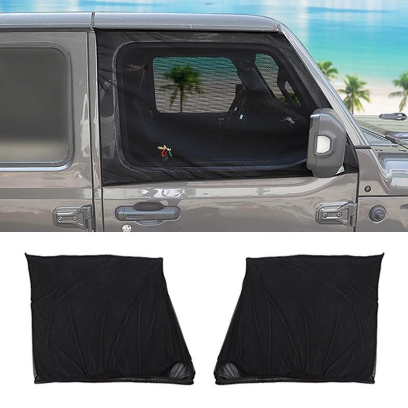 Hoolcar Front Window Sun Shade Breathable Mesh Side Window Screens Cover for Camping/Pets, UV Protection Sunshade for 1997-2022 Jeep Wrangler TJ JK JL & Gladiator JT, Black, 2PCs - Image 1