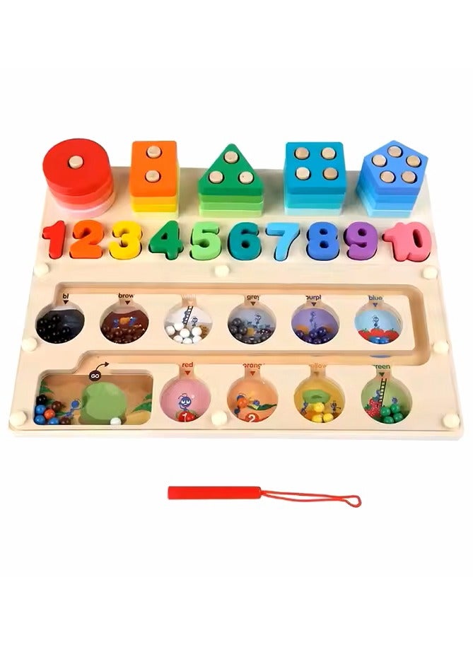 Quantity color classification teaching aids, Magnetic Color and Number Maze, Wooden Magnet Maze Color And Number Shape Sorter, Cognitive 3D Puzzles Board, Game Kids, Montessori Educational Toys, Educational Toys (Numbers, colors, shapes) - Image 1