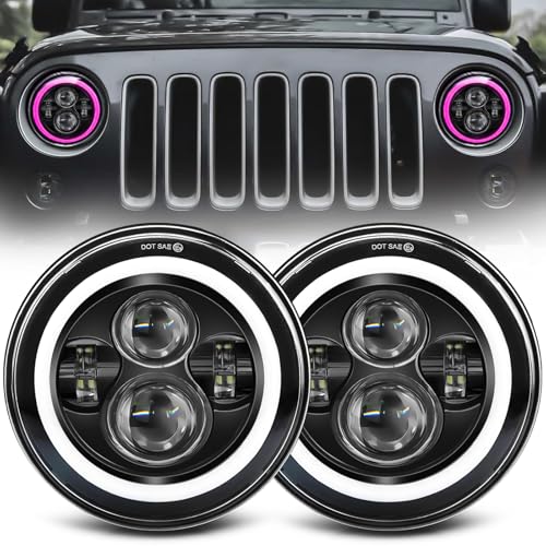 ZIMABLUE 7 inch Led Headlights Round Pink Purple Halo led H6024 Headlight With Hi/Lo Beam DRL Amber Turn Signal Compatible With Jeep Wrangler JK TJ CJ LJ Compatible With Chevy Ford GMC Dodge&Mazda ect - Image 1