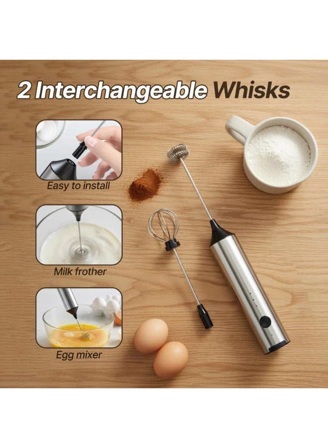 Zarra Traders Electric Milk Frother with Stand& Coffee Mixer  2-in-1 | 3-Speed Rechargeable Handheld Foam Maker, Stainless Steel Whisk for Latte, Cappuccino, Nescafe, Matcha & Hot Chocolate - Image 4