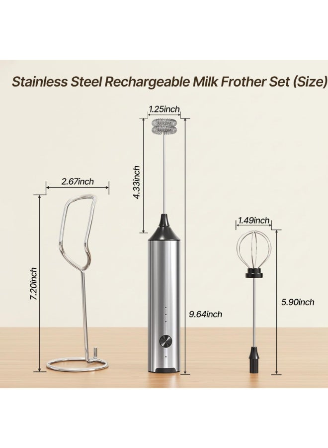 Zarra Traders Electric Milk Frother with Stand& Coffee Mixer  2-in-1 | 3-Speed Rechargeable Handheld Foam Maker, Stainless Steel Whisk for Latte, Cappuccino, Nescafe, Matcha & Hot Chocolate - Image 2