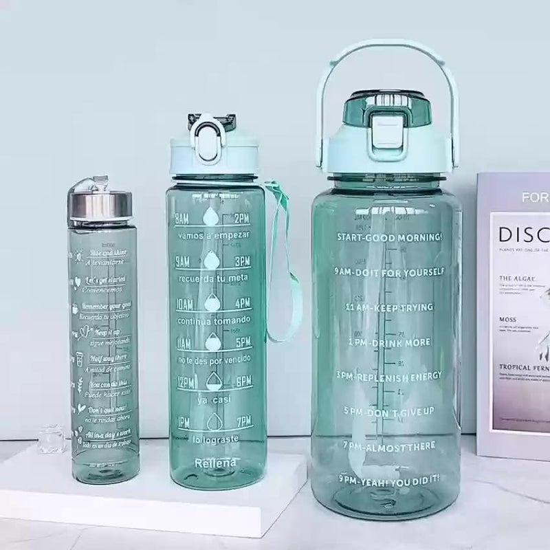 Generic Motivational Water Bottle Set 900ml 300ml 2000ml Leakproof BPA Free  - Image 1