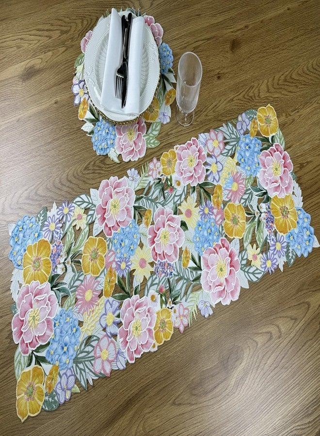 KEVA Floral Spring Table Runner 36inches Long, Flower Cutwork Embroidered Table Runner 13inch x 36inch, Easter Seasonal Spring Table Decorations for Kitchen Dining Table - Image 1