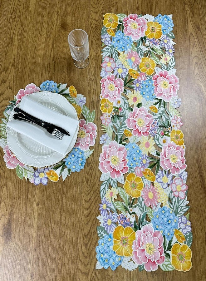 KEVA Floral Spring Table Runner 36inches Long, Flower Cutwork Embroidered Table Runner 13inch x 36inch, Easter Seasonal Spring Table Decorations for Kitchen Dining Table - Image 3