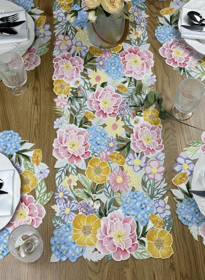 KEVA Floral Spring Table Runner 36inches Long, Flower Cutwork Embroidered Table Runner 13inch x 36inch, Easter Seasonal Spring Table Decorations for Kitchen Dining Table - Image 5