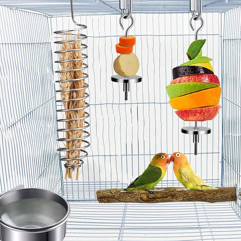 FantasyDay 4 Pcs Stainless Steel Parrot Treat Holder, Food Skewer, Bird Fruit and Vegetable Kebab, Meat Stick, Parrot Cage Feeder, Hanging Basket - Image 3