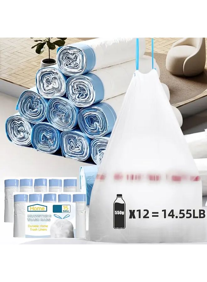Heavy Duty Leakproof Odorproof Trash Bags with Drawstring Closure Extra Thick Tear Resistant 300 Count Large 15 Gallon 60 Liter Bags for Home Office Pet Waste Commercial Use Compatible with Standard Trash Cans - Image 3
