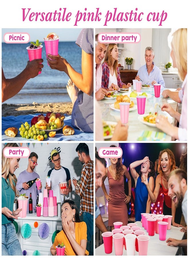 Vesici 200 PCS 16 OZ Valentine's Day Plastic Cups Bulk, Valentines Light Pink and Hot Pink Disposable Party Cups Plastic Drinking Cup For Graduation Wedding Birthday Party Supplies Decorations - Image 5