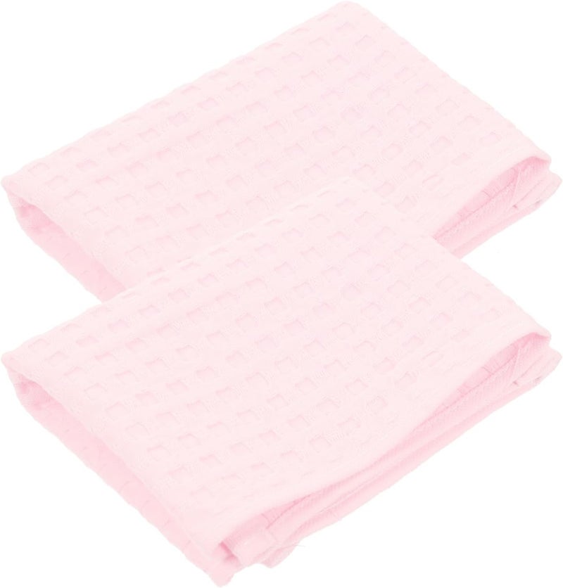 FAVOMOTO 2pcs Pink Muslin Washcloths Soft Cotton Face Towels, Absorbent Waffle Weave Towels for Facial Cleansing and Hand Use - Image 1