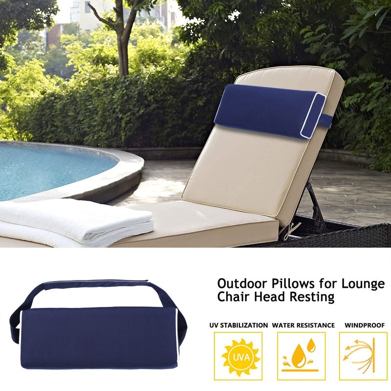Enipate Outdoor Chaise Lounge Head Pillow, Pack of 2 Water Resistant Headrest Pillows with Elastic Band for Pool Patio Chairs - Image 2