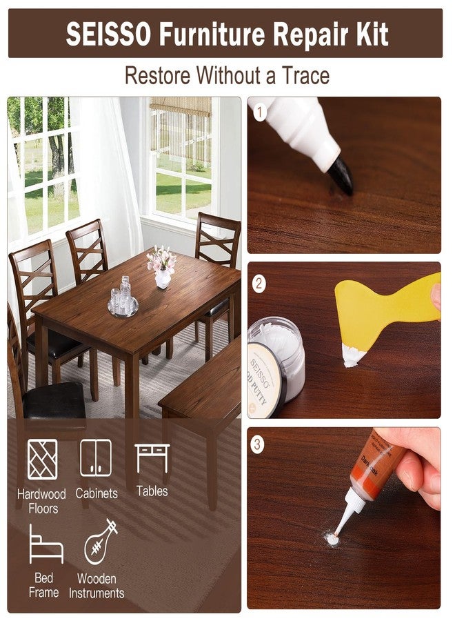 SEISSO Wood Furniture Repair Kit, 6 Oak Colors Wood Fillers 6 Colors Touch Up Markers, with Wood Putty, Wood Polish Wax for Repair Scratches, Stains, Cracks of Laminate, Door, Table, Cabinet, Floor - Image 5
