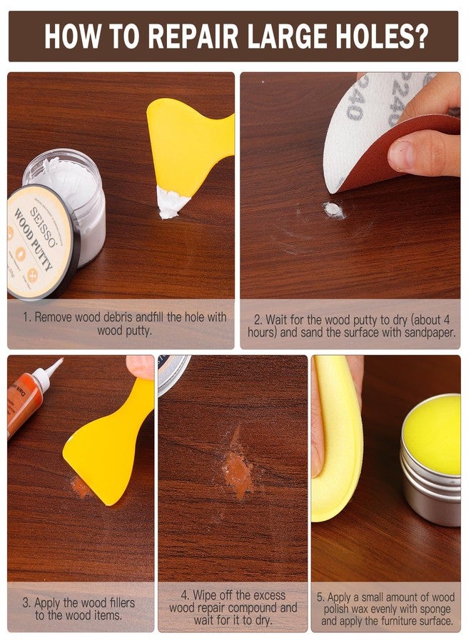 SEISSO Wood Furniture Repair Kit, 6 Oak Colors Wood Fillers 6 Colors Touch Up Markers, with Wood Putty, Wood Polish Wax for Repair Scratches, Stains, Cracks of Laminate, Door, Table, Cabinet, Floor - Image 4