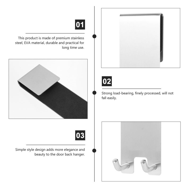 Stainless Steel Bathroom Hook Heavy Duty Punch Free Hanging Storage for Glass Door Shower - Image 3