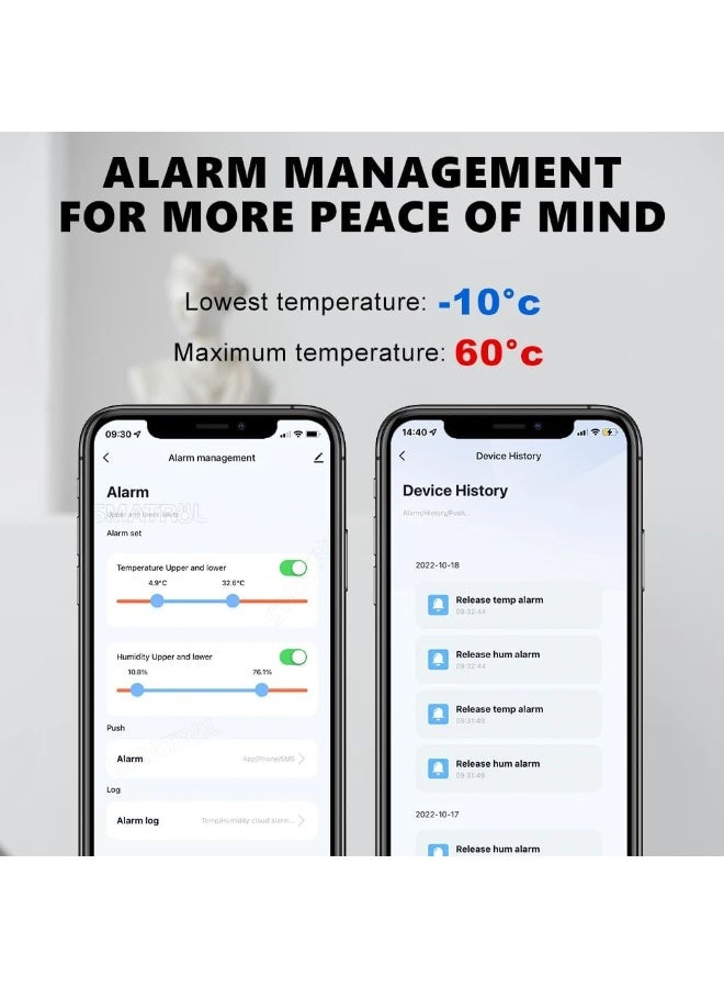 لوميف مستشعر ذكي لدرجة الحرارة والرطوبة، واي فاي، مراقبة عن بعد، تنبيهات التطبيق، يعمل مع اليكسا وجوجل هوم - Image 4