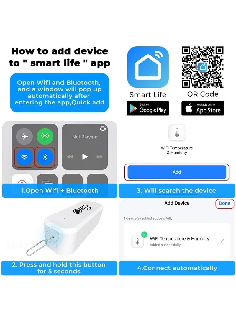 لوميف مستشعر ذكي لدرجة الحرارة والرطوبة، واي فاي، مراقبة عن بعد، تنبيهات التطبيق، يعمل مع اليكسا وجوجل هوم - Image 2