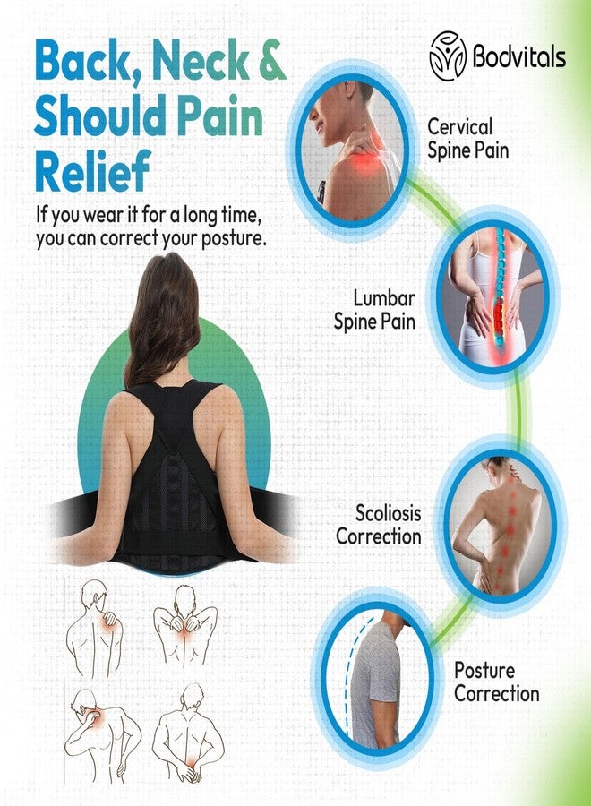 BODVITALS Back Brace Posture Corrector | Adjustable Back Corrector and Lightweight | Back Posture Brace Lumbar Support Shoulder, Lower Upper Back | Full Back Brace Supporter for Women and Men (Black, L) - Image 3