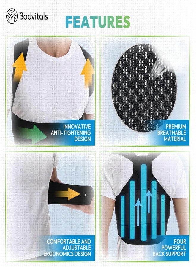 BODVITALS Back Brace Posture Corrector | Adjustable Back Corrector and Lightweight | Back Posture Brace Lumbar Support Shoulder, Lower Upper Back | Full Back Brace Supporter for Women and Men (Black, L) - Image 5