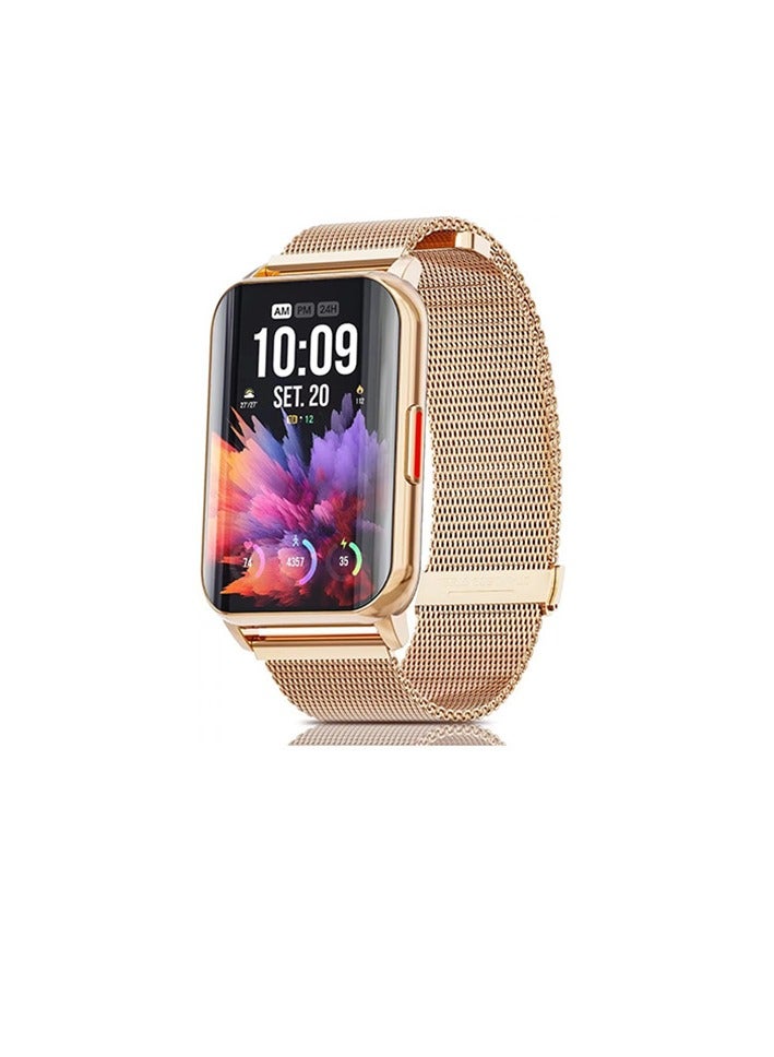 H76 Smart Watch, 1.57 Inch Curved Screen Health Monitoring Smart Bracelet, Waterproof Comfortable Outdoor Sports Watch With Heart Rate Blood Oxygen Monitor, (1pc, Golden Mesh Strap) - Image 1