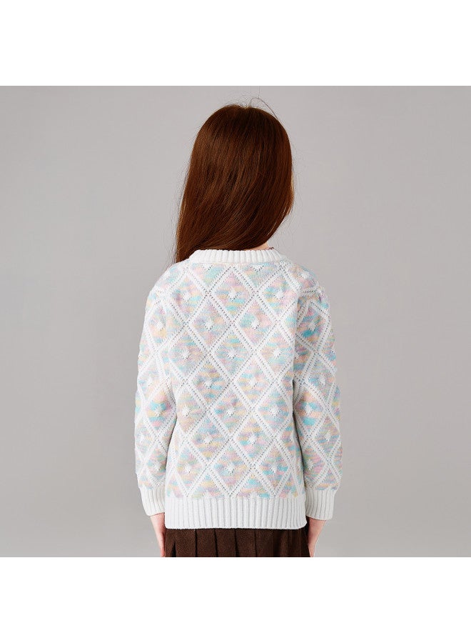 DEESHA Colorful Gradient Diamond Jacquard Sweater】loose Knit Pullover For Girls, Autumn And Winter Wear For Medium To Large Children - Image 3