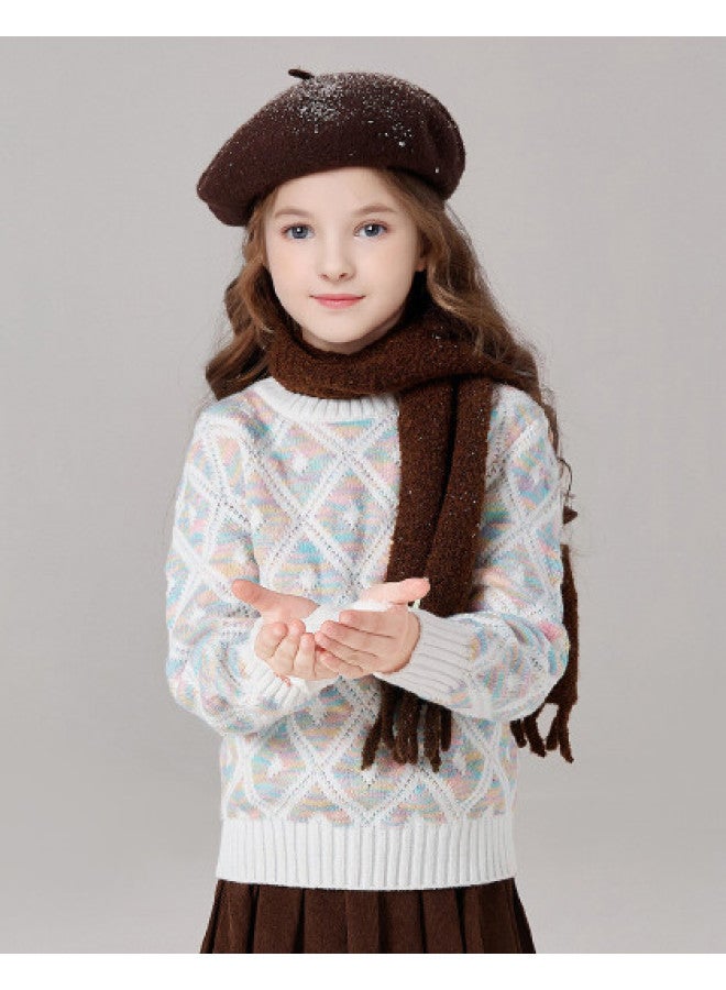 DEESHA Colorful Gradient Diamond Jacquard Sweater】loose Knit Pullover For Girls, Autumn And Winter Wear For Medium To Large Children - Image 1