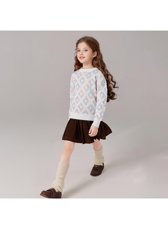 DEESHA Colorful Gradient Diamond Jacquard Sweater】loose Knit Pullover For Girls, Autumn And Winter Wear For Medium To Large Children - Image 4