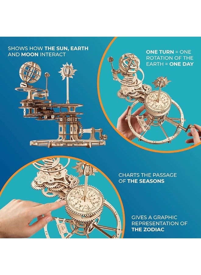 UGEARS Mechanical Tellurion 3D Puzzle Planetarium Solar System Model Kit for Self-Assembly Idea Earth and Moon Jigsaw 3D Wooden Puzzles for Adults Rotating Astronomy - Image 1