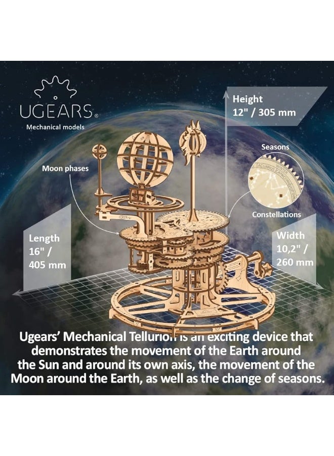 UGEARS Mechanical Tellurion 3D Puzzle Planetarium Solar System Model Kit for Self-Assembly Idea Earth and Moon Jigsaw 3D Wooden Puzzles for Adults Rotating Astronomy - Image 2