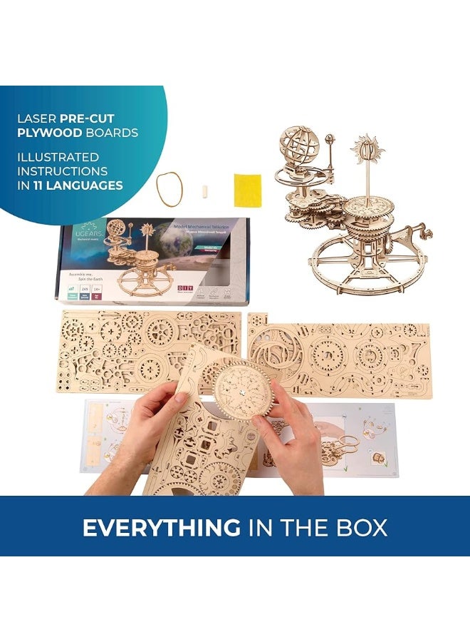 UGEARS Mechanical Tellurion 3D Puzzle Planetarium Solar System Model Kit for Self-Assembly Idea Earth and Moon Jigsaw 3D Wooden Puzzles for Adults Rotating Astronomy - Image 4