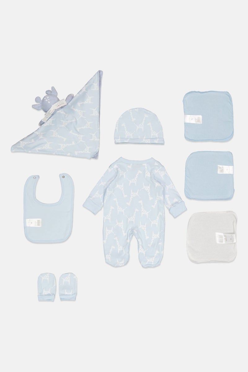 Rock-A-Bye Baby Boutique Toddlers Boy 8 Pieces Bodysuit And Pants Hanging Gift Set, Light Blue  - Image 2