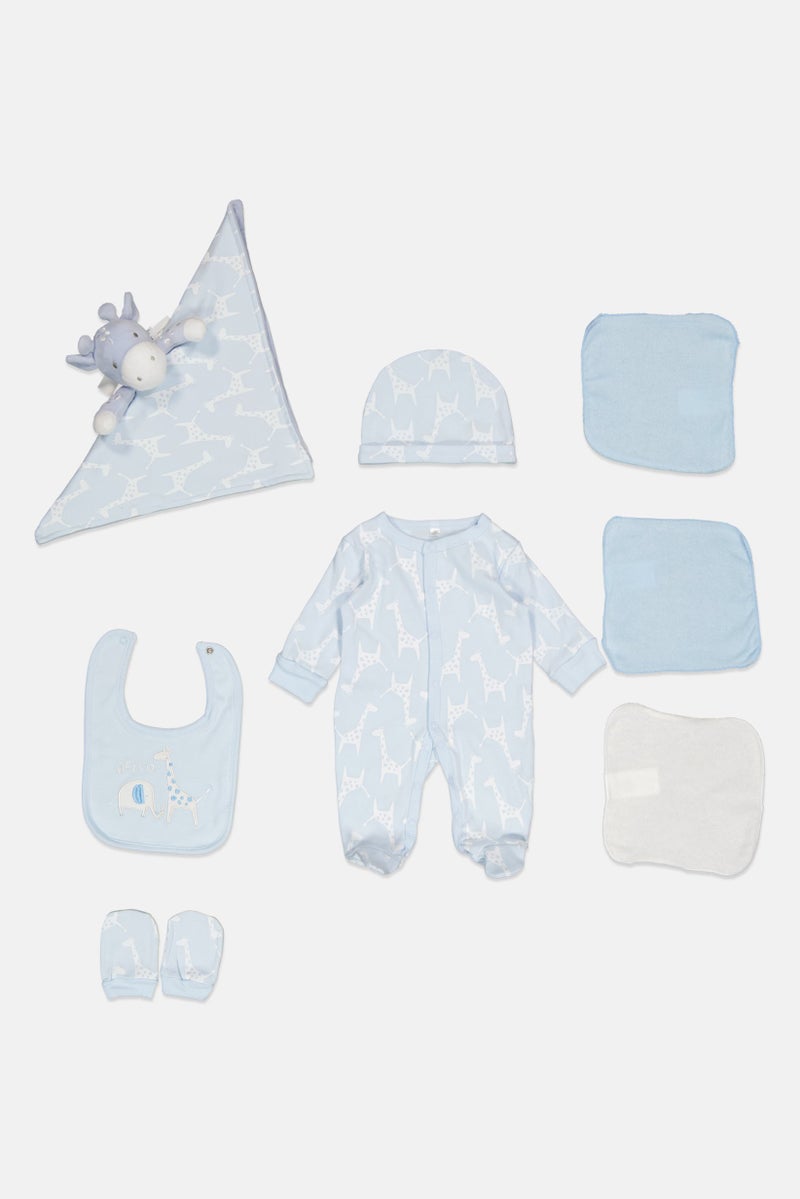 Rock-A-Bye Baby Boutique Toddlers Boy 8 Pieces Bodysuit And Pants Hanging Gift Set, Light Blue  - Image 1