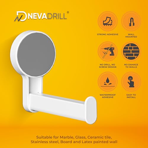 NEVADRILL Tissue Paper Holder for Bathroom | White Wall Mount Toilet Roll Holder | ABS Tissue Paper Holder for Kitchen | Modern No Drill Self Adhesive Tissue Roll for Bathroom [ND-13122] - Image 2