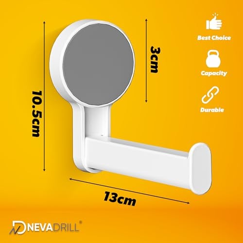NEVADRILL Tissue Paper Holder for Bathroom | White Wall Mount Toilet Roll Holder | ABS Tissue Paper Holder for Kitchen | Modern No Drill Self Adhesive Tissue Roll for Bathroom [ND-13122] - Image 4