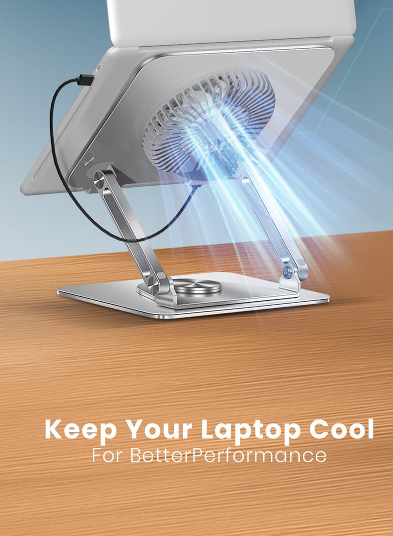 Moxedo Ergonomic Foldable Laptop and Tablet Stand with RGB Led Light Cooling Fan 360° Rotation Computer Holder Laptop Riser for Desk Compatible with Up to 17.2” Devices - Image 3