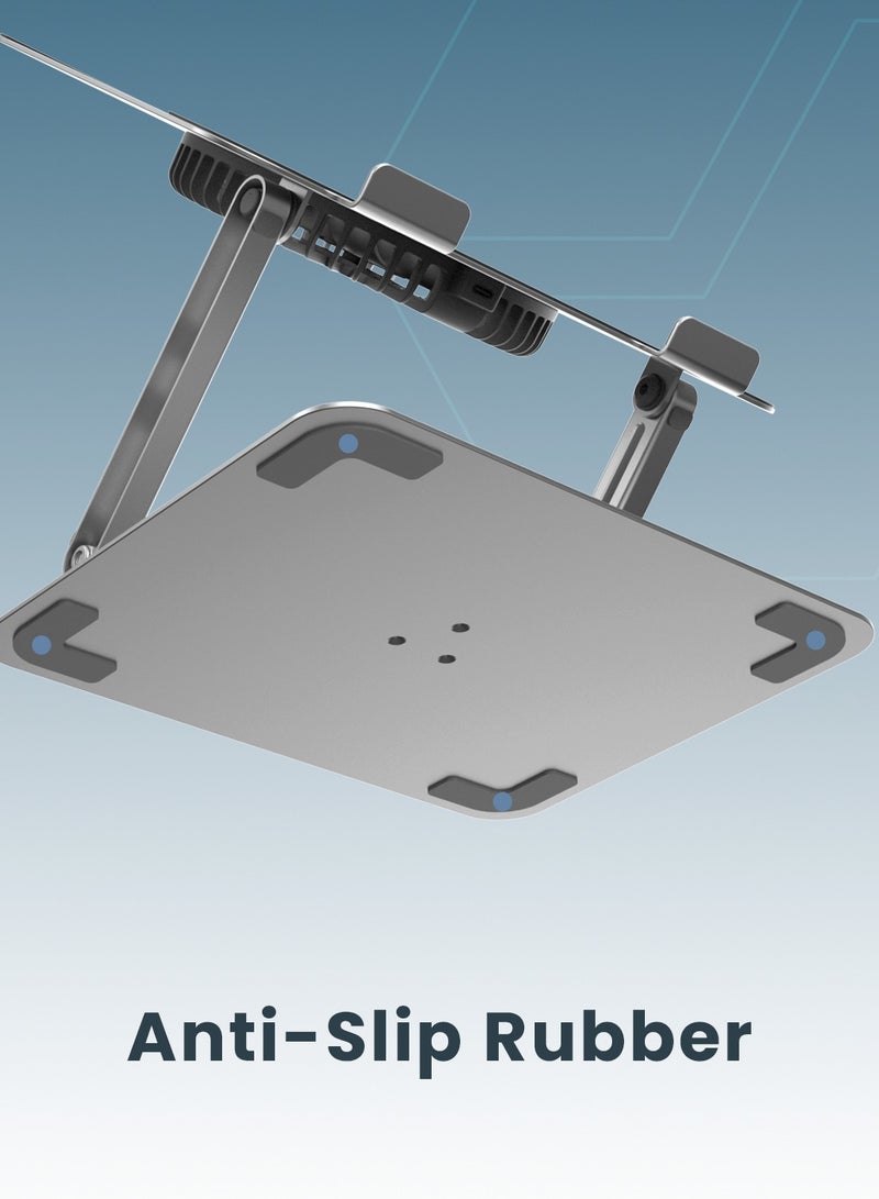 Moxedo Ergonomic Foldable Laptop and Tablet Stand with RGB Led Light Cooling Fan 360° Rotation Computer Holder Laptop Riser for Desk Compatible with Up to 17.2” Devices - Image 5
