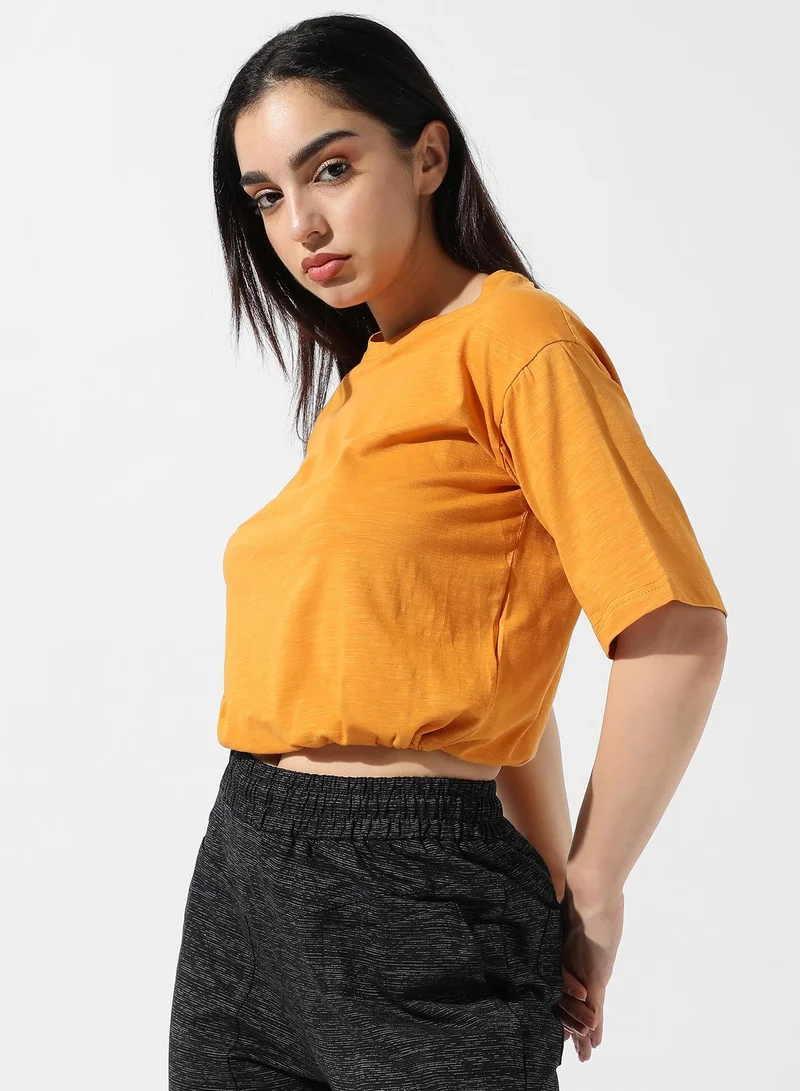 Campus Sutra Women's Solid Mustard Yellow Cinched Top