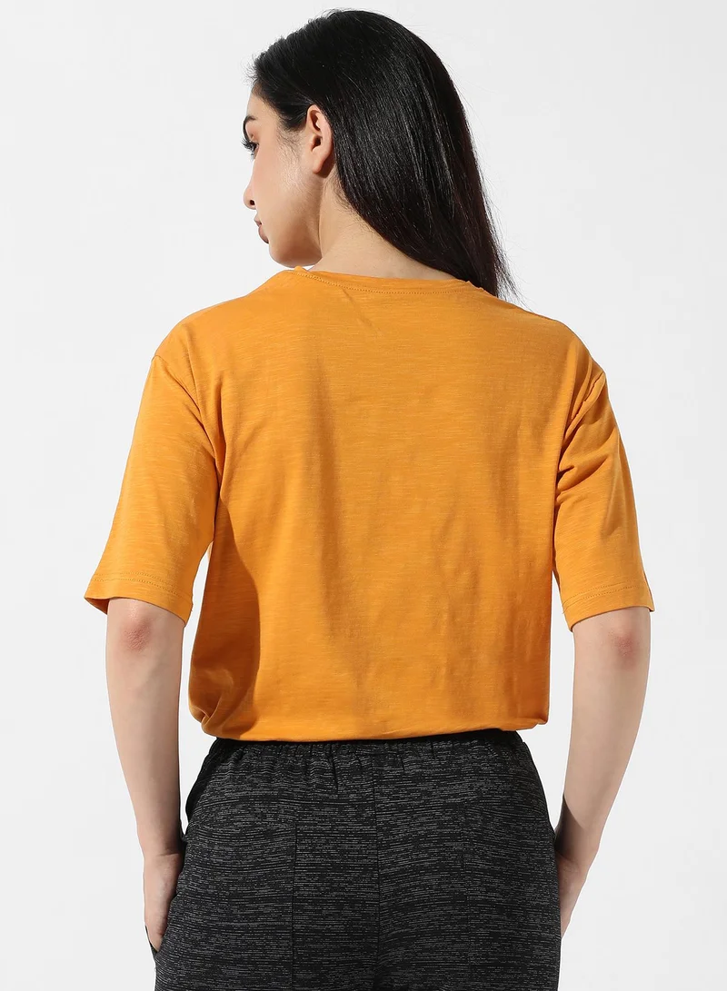Campus Sutra Women's Solid Mustard Yellow Cinched Top