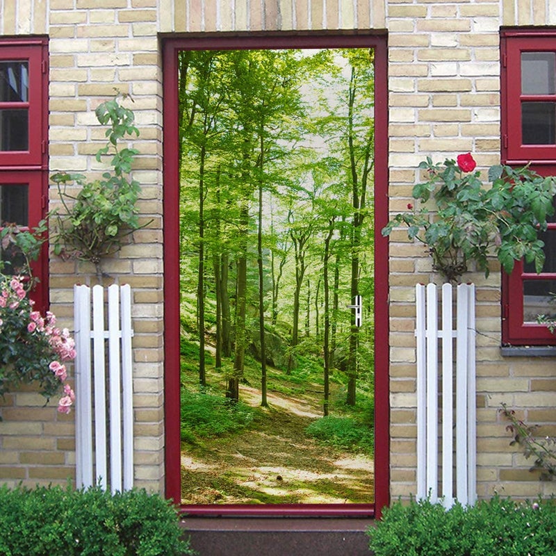 ChezMax Door Stickers Decals 3D Door Murals Peel and Stick Removable Decorative Vinyl Wallpaper Waterproof Self Adhesive Wall Covers Poster for Home Office Decoration Woods 303 W x 787 H
