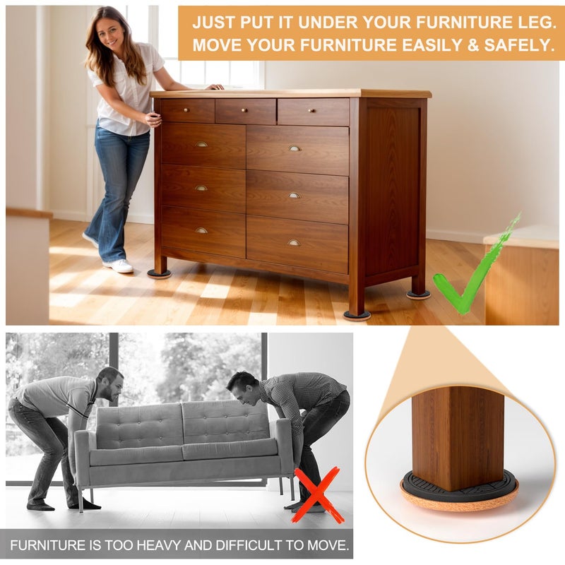 PISAO Felt Furniture Sliders For Hardwood Floors, Pisao 16 Pcs 3     Heavy Duty Furniture Movers - Unique Non-Scratch Design, Thick Felt Pads For Hard Surfaces, Move Large Furniture Easily - Image 2