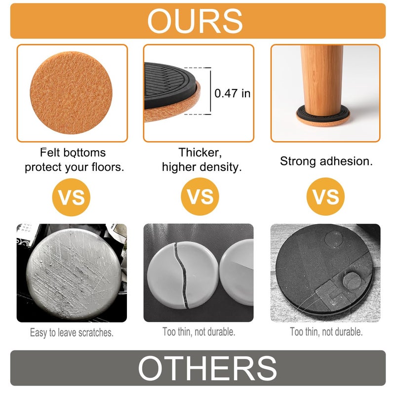 PISAO Felt Furniture Sliders For Hardwood Floors, Pisao 16 Pcs 3     Heavy Duty Furniture Movers - Unique Non-Scratch Design, Thick Felt Pads For Hard Surfaces, Move Large Furniture Easily - Image 3